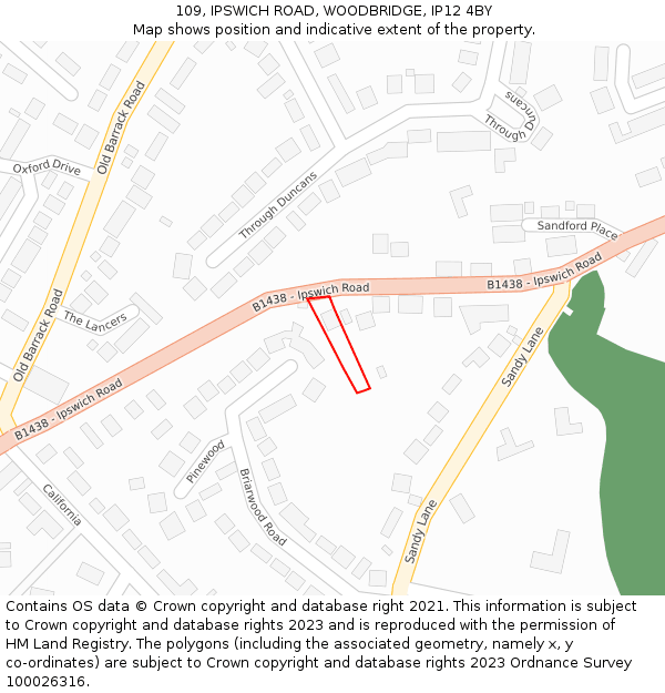 109, IPSWICH ROAD, WOODBRIDGE, IP12 4BY: Location map and indicative extent of plot