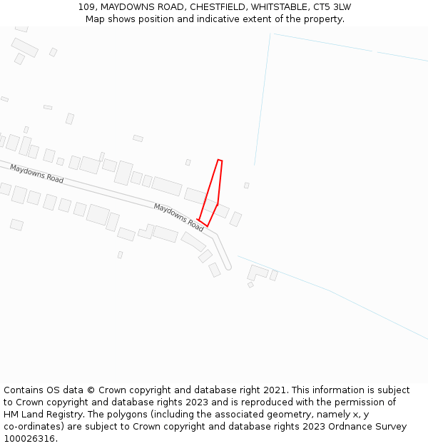 109, MAYDOWNS ROAD, CHESTFIELD, WHITSTABLE, CT5 3LW: Location map and indicative extent of plot