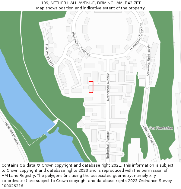 109, NETHER HALL AVENUE, BIRMINGHAM, B43 7ET: Location map and indicative extent of plot