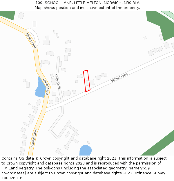 109, SCHOOL LANE, LITTLE MELTON, NORWICH, NR9 3LA: Location map and indicative extent of plot