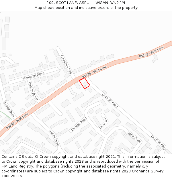 109, SCOT LANE, ASPULL, WIGAN, WN2 1YL: Location map and indicative extent of plot