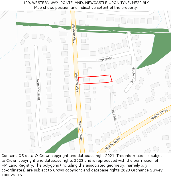 109, WESTERN WAY, PONTELAND, NEWCASTLE UPON TYNE, NE20 9LY: Location map and indicative extent of plot