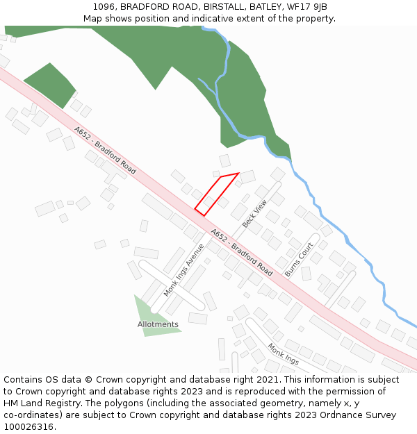 1096, BRADFORD ROAD, BIRSTALL, BATLEY, WF17 9JB: Location map and indicative extent of plot