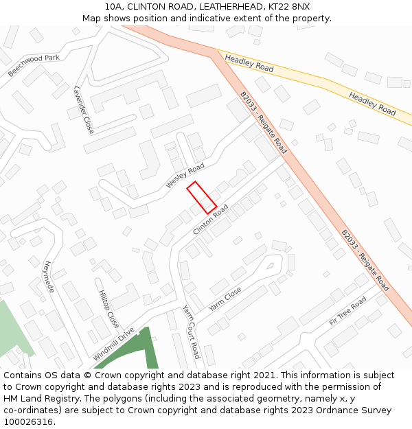 10A, CLINTON ROAD, LEATHERHEAD, KT22 8NX: Location map and indicative extent of plot