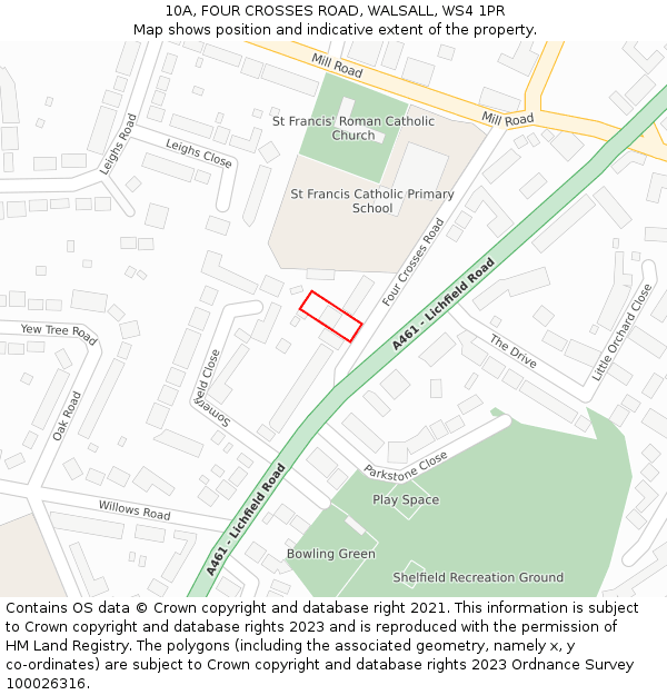 10A, FOUR CROSSES ROAD, WALSALL, WS4 1PR: Location map and indicative extent of plot