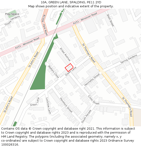 10A, GREEN LANE, SPALDING, PE11 2YD: Location map and indicative extent of plot