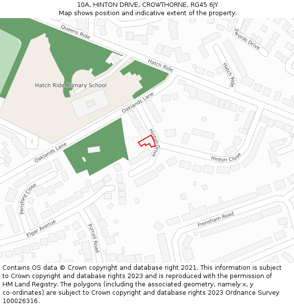 10A, HINTON DRIVE, CROWTHORNE, RG45 6JY: Location map and indicative extent of plot