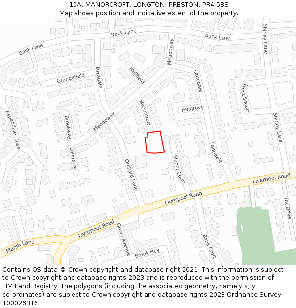 10A, MANORCROFT, LONGTON, PRESTON, PR4 5BS: Location map and indicative extent of plot