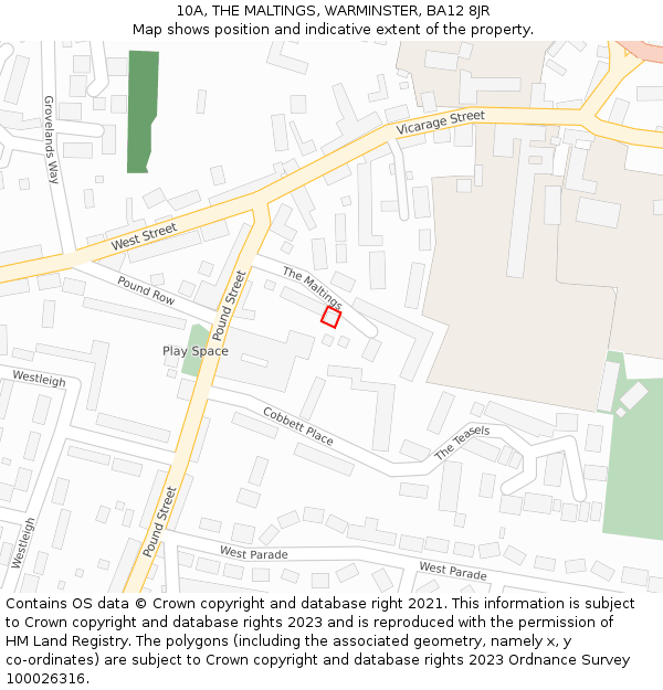 10A, THE MALTINGS, WARMINSTER, BA12 8JR: Location map and indicative extent of plot