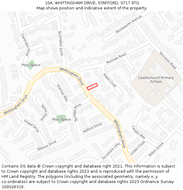 10A, WHITTINGHAM DRIVE, STAFFORD, ST17 9TG: Location map and indicative extent of plot