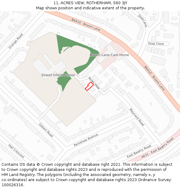 11, ACRES VIEW, ROTHERHAM, S60 3JY: Location map and indicative extent of plot