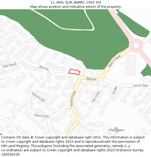 11, AFAL SUR, BARRY, CF63 1FX: Location map and indicative extent of plot