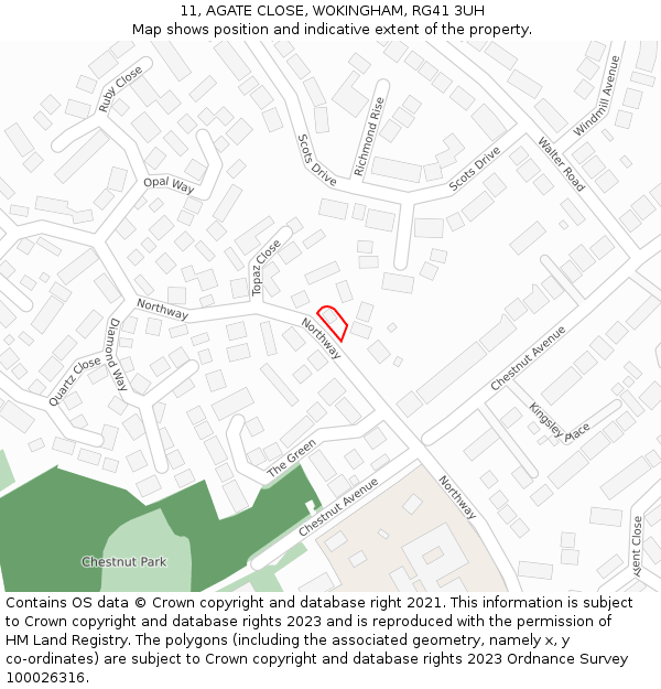 11, AGATE CLOSE, WOKINGHAM, RG41 3UH: Location map and indicative extent of plot