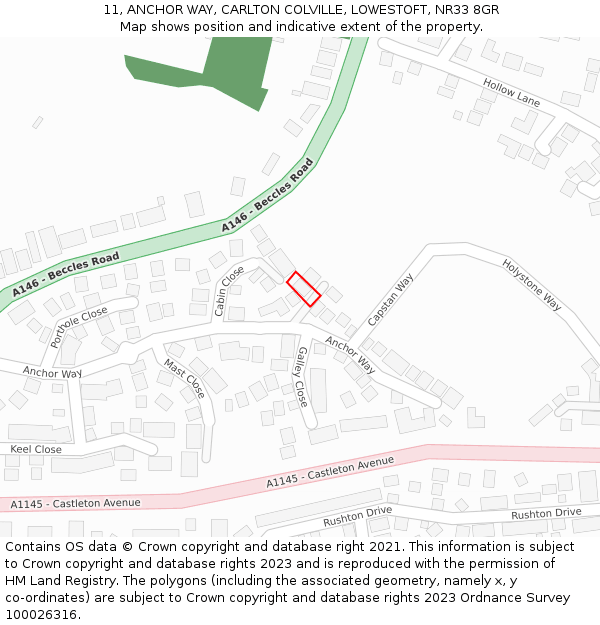 11, ANCHOR WAY, CARLTON COLVILLE, LOWESTOFT, NR33 8GR: Location map and indicative extent of plot