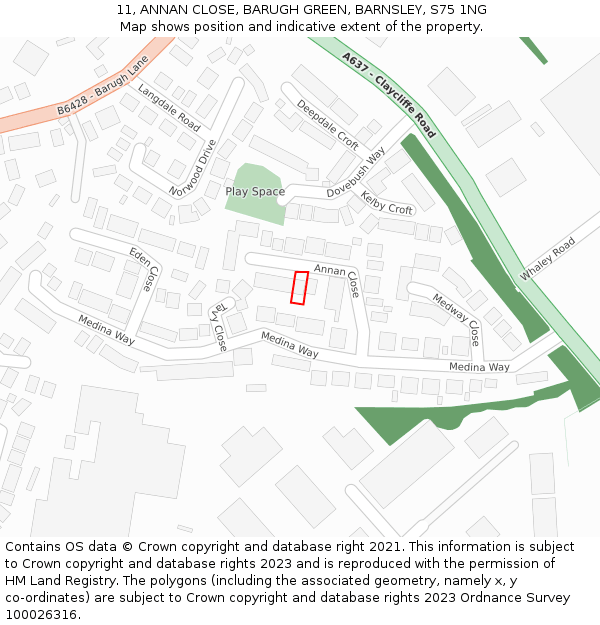 11, ANNAN CLOSE, BARUGH GREEN, BARNSLEY, S75 1NG: Location map and indicative extent of plot