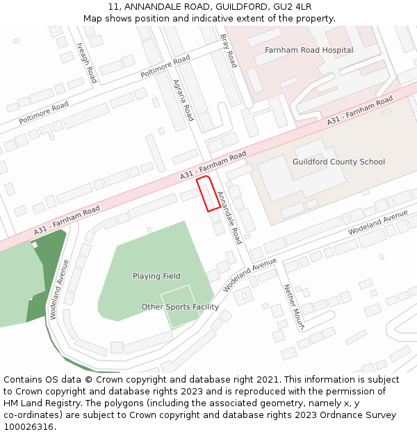 11, ANNANDALE ROAD, GUILDFORD, GU2 4LR: Location map and indicative extent of plot