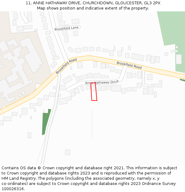 11, ANNE HATHAWAY DRIVE, CHURCHDOWN, GLOUCESTER, GL3 2PX: Location map and indicative extent of plot