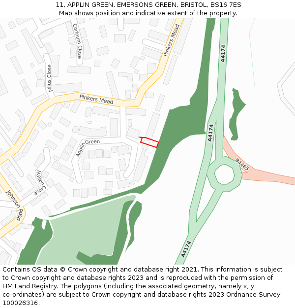 11, APPLIN GREEN, EMERSONS GREEN, BRISTOL, BS16 7ES: Location map and indicative extent of plot