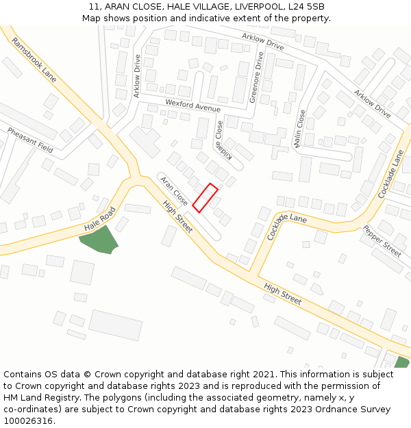 11, ARAN CLOSE, HALE VILLAGE, LIVERPOOL, L24 5SB: Location map and indicative extent of plot