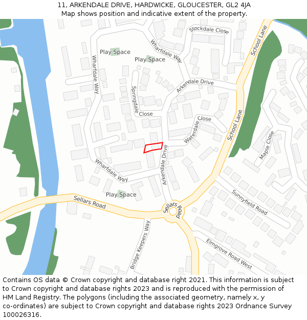 11, ARKENDALE DRIVE, HARDWICKE, GLOUCESTER, GL2 4JA: Location map and indicative extent of plot