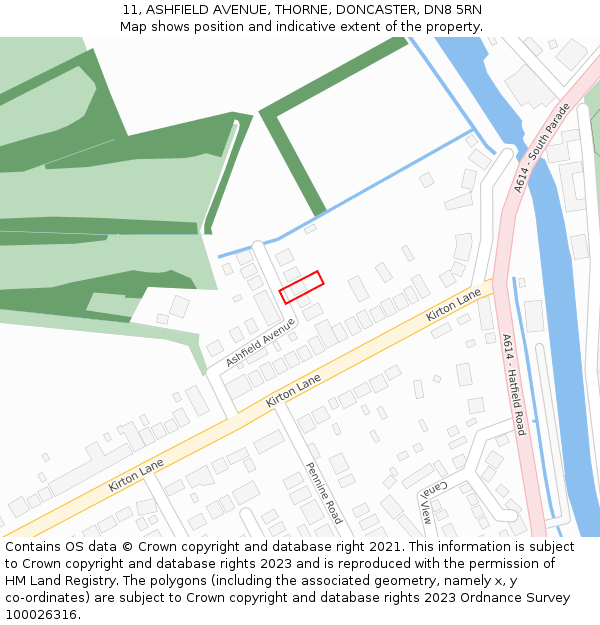 11, ASHFIELD AVENUE, THORNE, DONCASTER, DN8 5RN: Location map and indicative extent of plot