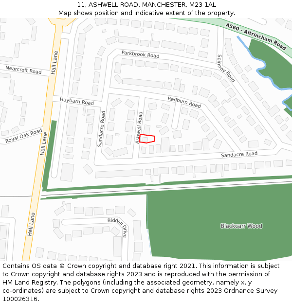 11, ASHWELL ROAD, MANCHESTER, M23 1AL: Location map and indicative extent of plot