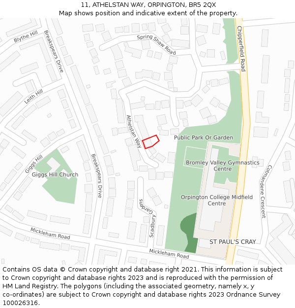 11, ATHELSTAN WAY, ORPINGTON, BR5 2QX: Location map and indicative extent of plot