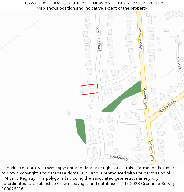 11, AVONDALE ROAD, PONTELAND, NEWCASTLE UPON TYNE, NE20 9NA: Location map and indicative extent of plot