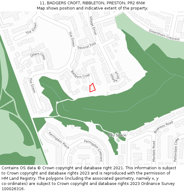 11, BADGERS CROFT, RIBBLETON, PRESTON, PR2 6NW: Location map and indicative extent of plot