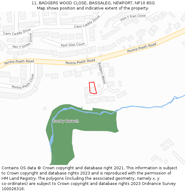 11, BADGERS WOOD CLOSE, BASSALEG, NEWPORT, NP10 8SG: Location map and indicative extent of plot