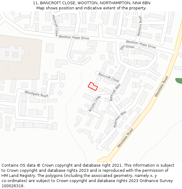 11, BANCROFT CLOSE, WOOTTON, NORTHAMPTON, NN4 6BN: Location map and indicative extent of plot