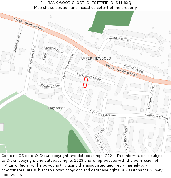 11, BANK WOOD CLOSE, CHESTERFIELD, S41 8XQ: Location map and indicative extent of plot