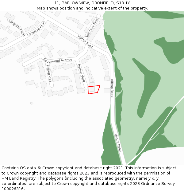 11, BARLOW VIEW, DRONFIELD, S18 1YJ: Location map and indicative extent of plot