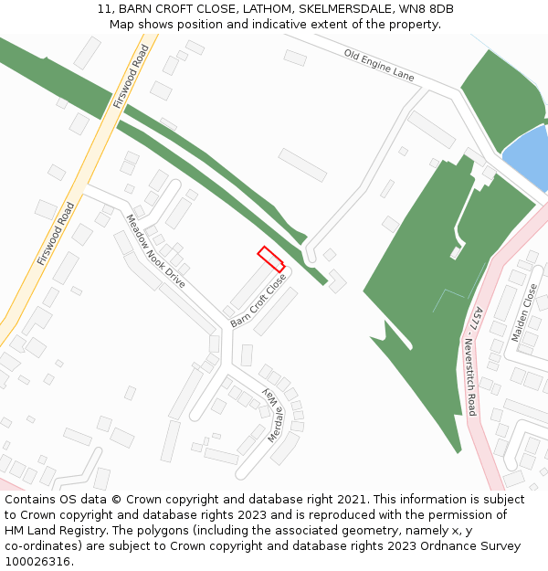 11, BARN CROFT CLOSE, LATHOM, SKELMERSDALE, WN8 8DB: Location map and indicative extent of plot