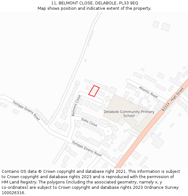 11, BELMONT CLOSE, DELABOLE, PL33 9EQ: Location map and indicative extent of plot