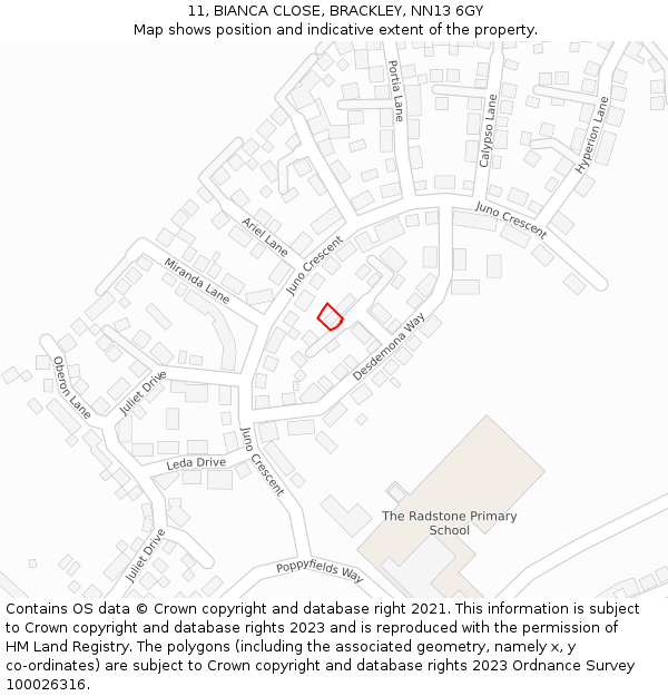 11, BIANCA CLOSE, BRACKLEY, NN13 6GY: Location map and indicative extent of plot