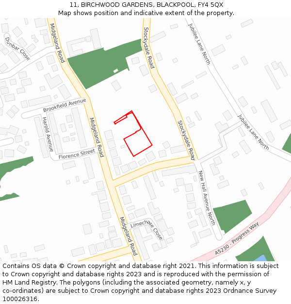 11, BIRCHWOOD GARDENS, BLACKPOOL, FY4 5QX: Location map and indicative extent of plot