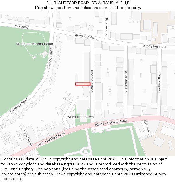 11, BLANDFORD ROAD, ST. ALBANS, AL1 4JP: Location map and indicative extent of plot