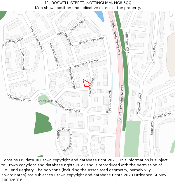 11, BOSWELL STREET, NOTTINGHAM, NG8 6QQ: Location map and indicative extent of plot