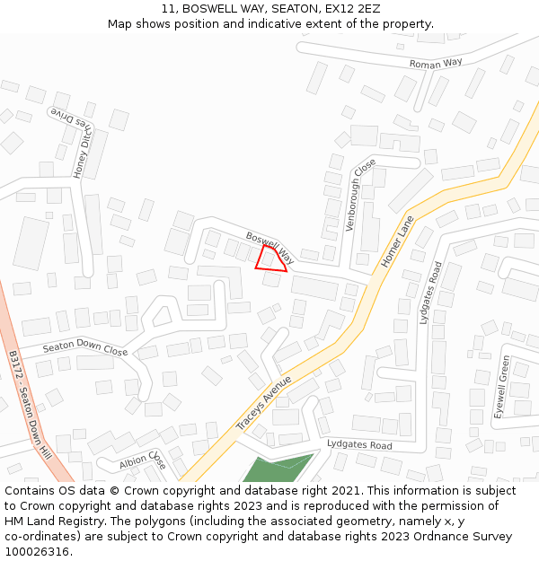 11, BOSWELL WAY, SEATON, EX12 2EZ: Location map and indicative extent of plot