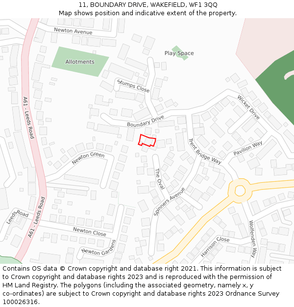 11, BOUNDARY DRIVE, WAKEFIELD, WF1 3QQ: Location map and indicative extent of plot