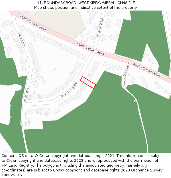 11, BOUNDARY ROAD, WEST KIRBY, WIRRAL, CH48 1LE: Location map and indicative extent of plot