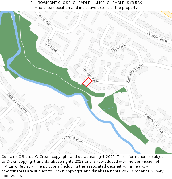 11, BOWMONT CLOSE, CHEADLE HULME, CHEADLE, SK8 5RX: Location map and indicative extent of plot