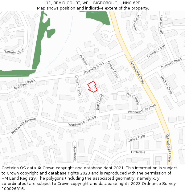 11, BRAID COURT, WELLINGBOROUGH, NN8 6PF: Location map and indicative extent of plot