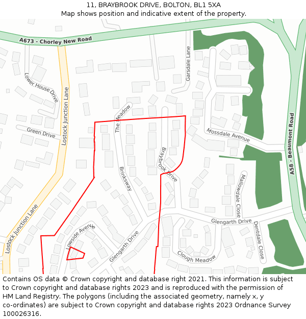 11, BRAYBROOK DRIVE, BOLTON, BL1 5XA: Location map and indicative extent of plot