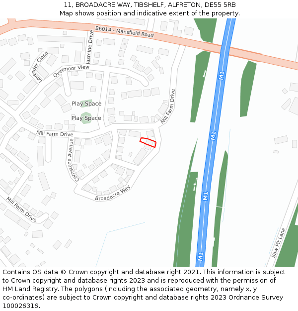 11, BROADACRE WAY, TIBSHELF, ALFRETON, DE55 5RB: Location map and indicative extent of plot