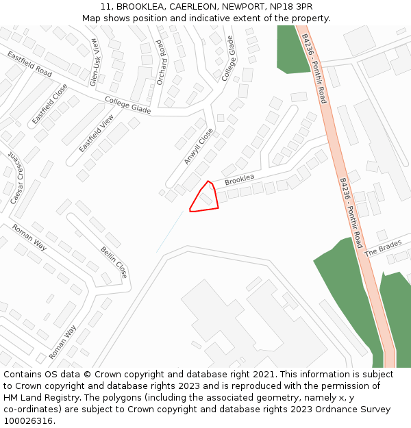 11, BROOKLEA, CAERLEON, NEWPORT, NP18 3PR: Location map and indicative extent of plot