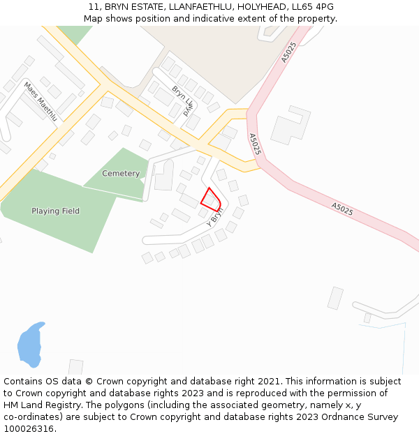 11, BRYN ESTATE, LLANFAETHLU, HOLYHEAD, LL65 4PG: Location map and indicative extent of plot