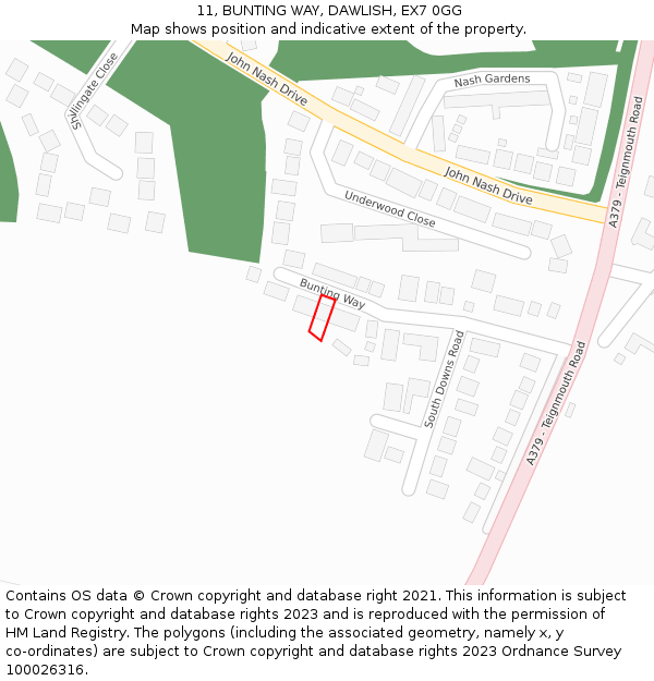 11, BUNTING WAY, DAWLISH, EX7 0GG: Location map and indicative extent of plot