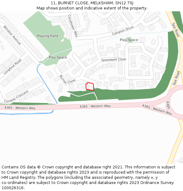 11, BURNET CLOSE, MELKSHAM, SN12 7SJ: Location map and indicative extent of plot